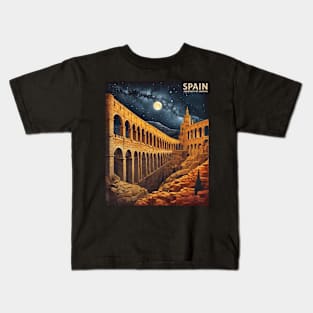 Aqueduct of Segovia Starry Night Spain Travel Tourism Retro Vintage Art Kids T-Shirt